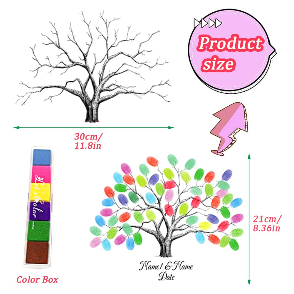 Albero per Impronte digitali,Pittura per impronte digitali fai-da-te, Wedding Tree Libro degli ospiti per il tuo matrimonio, Signature Albero Matrimonio Decorazione Festa Nniversario Compleanno, 21x3