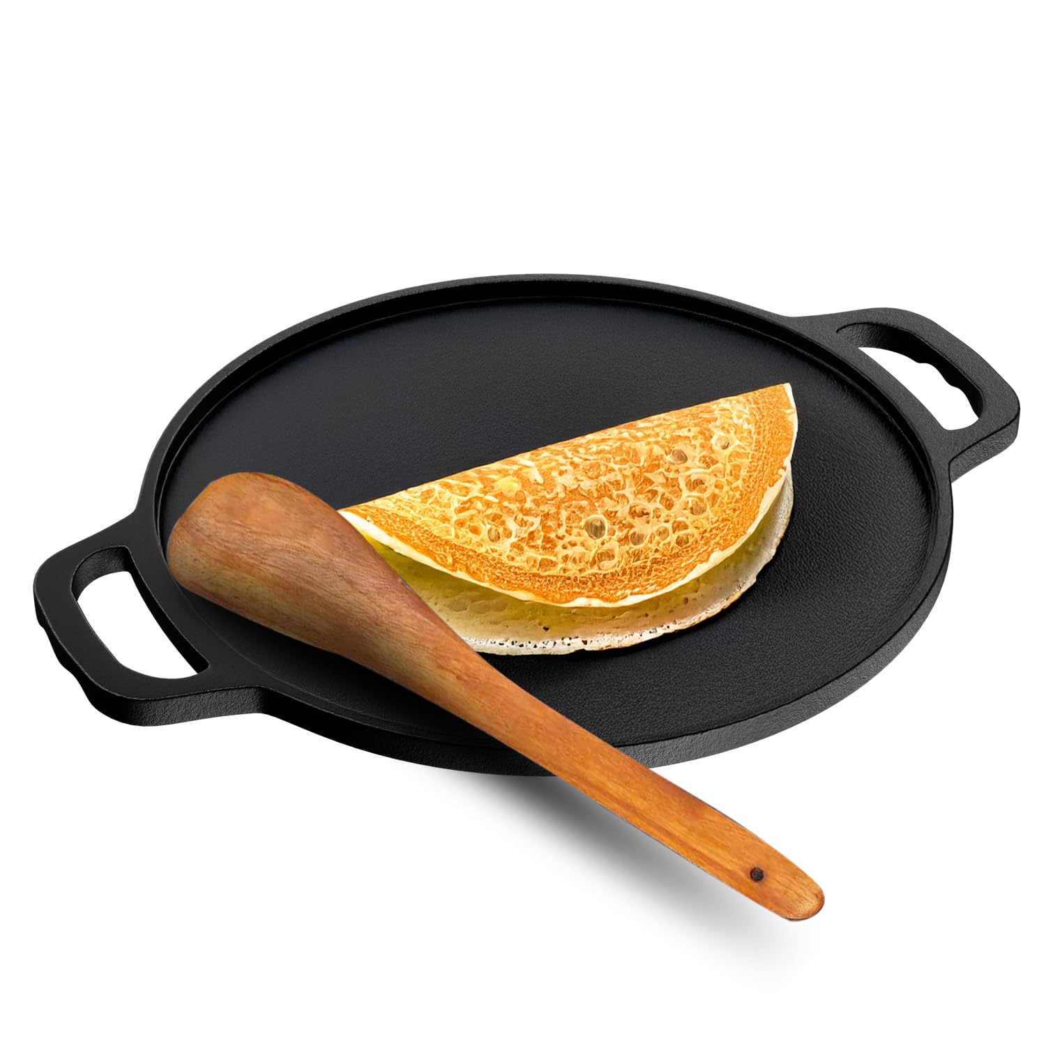 Lifelong Cast Iron Dosa Tawa with Wooden Spatula for Dosa, Uttapam & Chapati | 30 cm, 2.5kg | Tawa & Spatula Set | Pre Seasoned, Non-Toxic, Non-Stick & Teflon Free | Gas & Induction Stove-Friendly-image-22