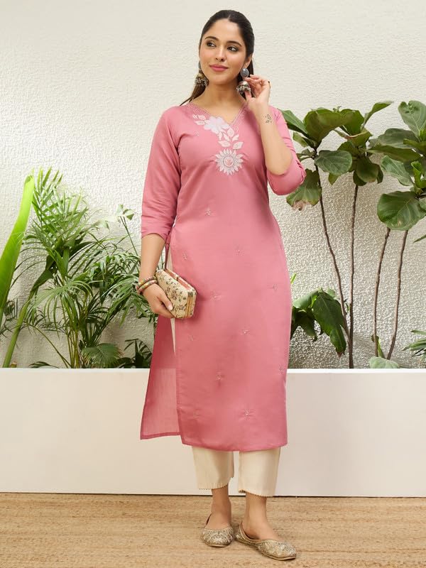 Image of Women's Silk Blend Embroidery Straight Kurta | Ethnic Kurtas for Women | Kurtis for Women Festive, Casual Office Wear Ethnic Kurta for Women