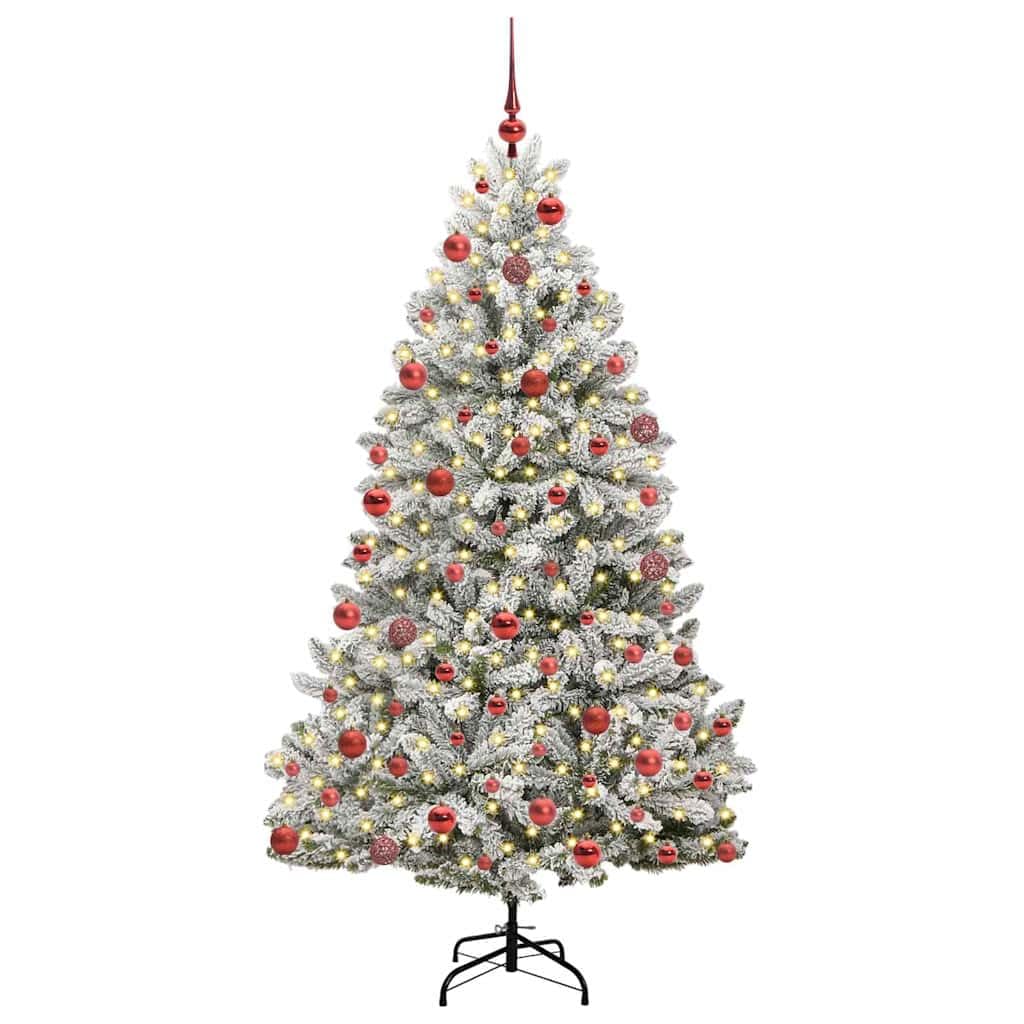 Sztuczna choinka 180 cm, zielono-biała, PCW, z 300 diodami LED i 8 trybami oświetlenia, nadaje się do świątecznych dekoracji wewnątrz i na zewnątrz