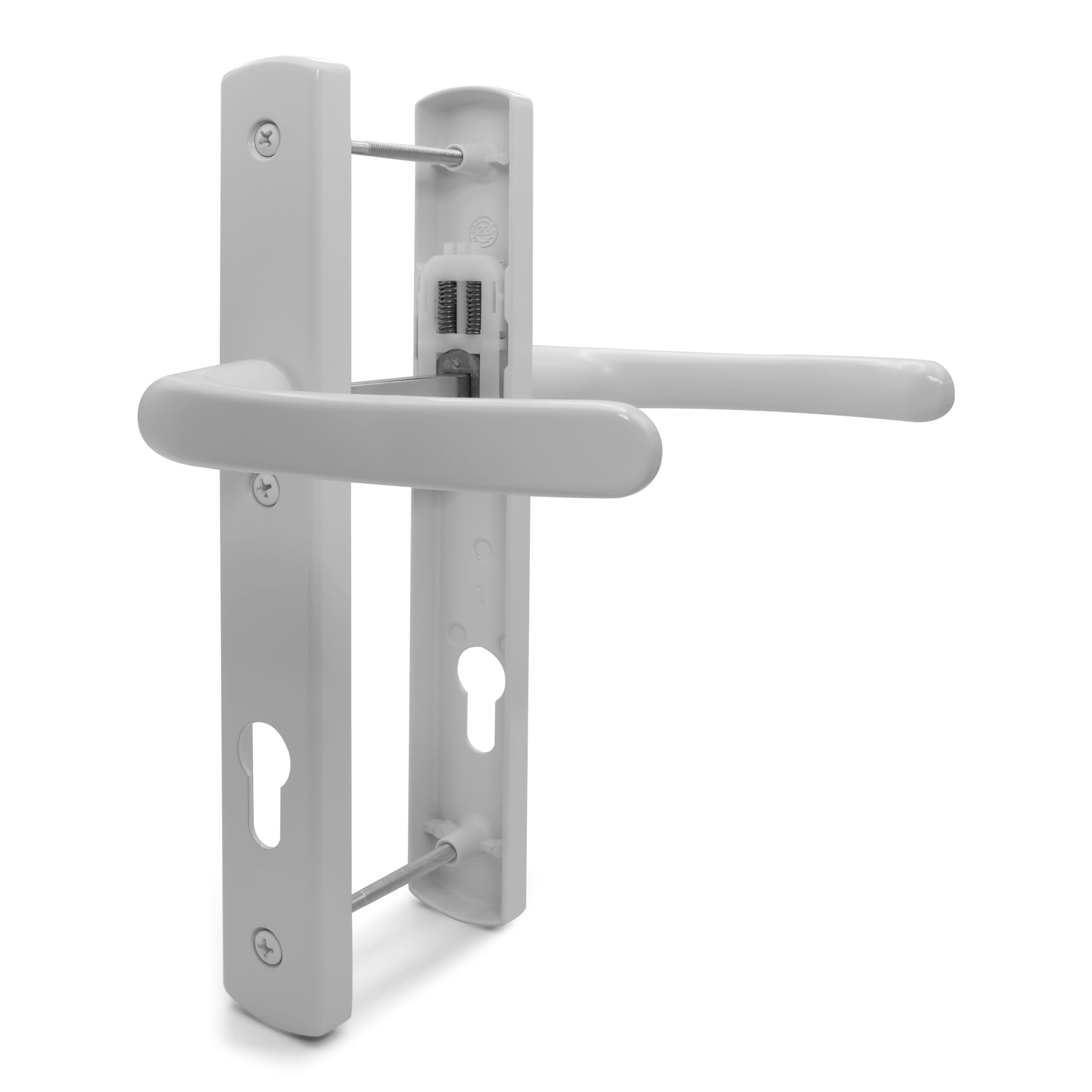 TSS White UPVC Door Handle Pair Set, 92mm PZ (Centres), Sprung, Lever Lever, 215mm Top Screw to Bottom Screw (Screw centres)