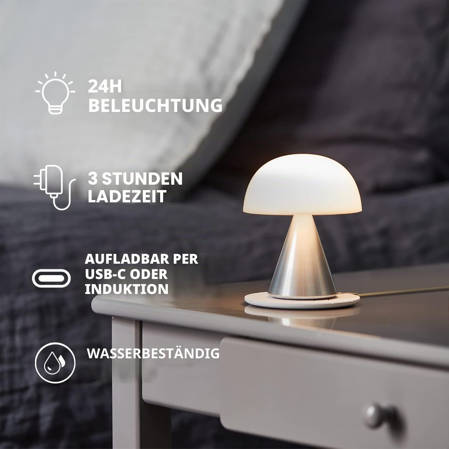 Lexon MINA M Wiederaufladbare kabellose LED-Tischlampe, für Nachttisch oder Schreibtisch, mit Dimmer, bis zu 12 Stunden Akkulaufzeit - Dunkelrot