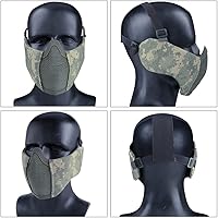 Vista 5 de AOUTACC Máscara de malla de airsoft plegable, máscaras de malla tácticas militares de nailon de media cara con protección para los oídos ajustables