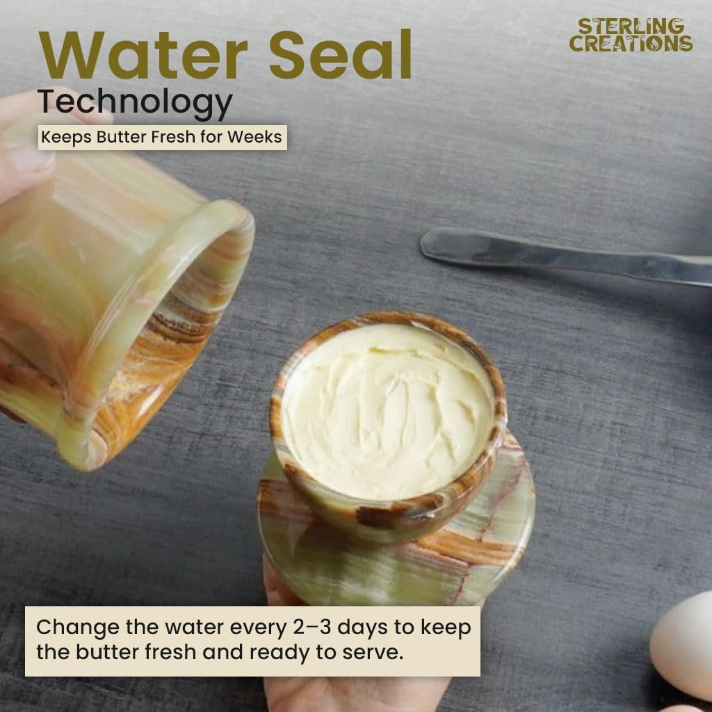 Handcrafted Round Marble Butter Keeper | Elegant Onyx Green French Butter Dish | Ideal Kitchen Storage for Soft Butter | Classic Breakfast Companion (Regular Size) (Marble)