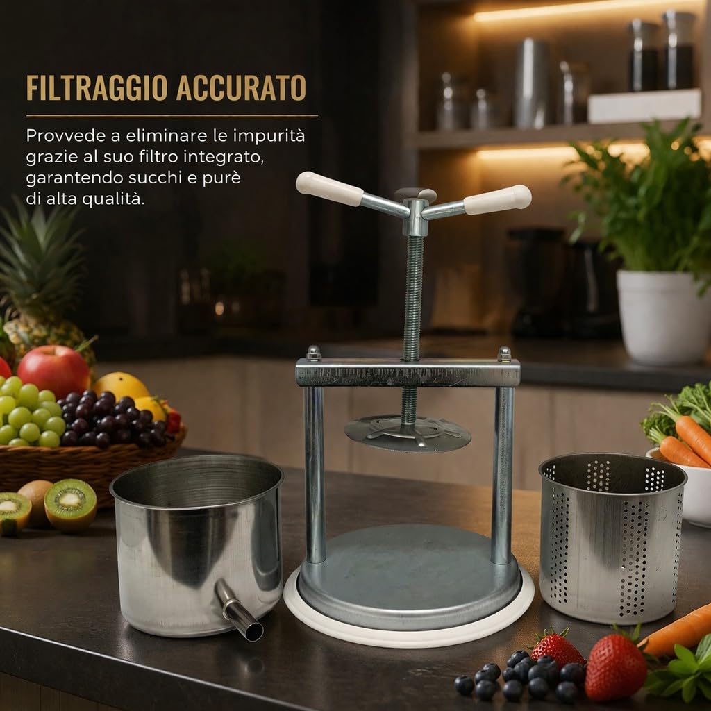 Torchio Manuale Acciaio inox 430 Made in italy Pressa Manuale Torchietto Premitutto Spremitutto Spremiagrumi Manuale Adatto per Melanzane Uva Frutta Verdura (Grande)