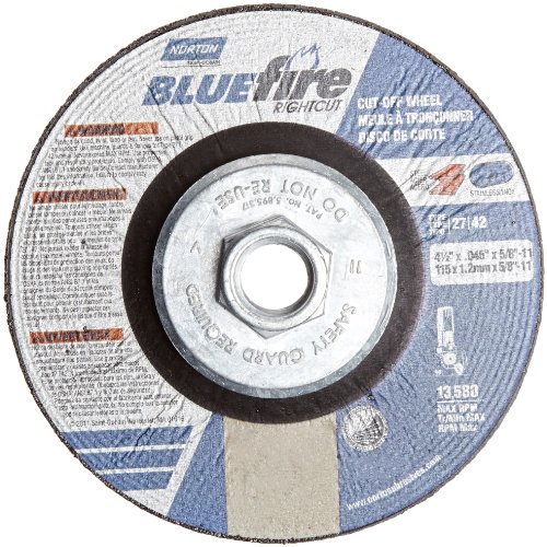 Norton Blue Fire Right Cut Right Angle Grinder Reinforced Depressed Center Abrasive Cut-off Wheel, Type 27, Zirconia Alumina, 5/8