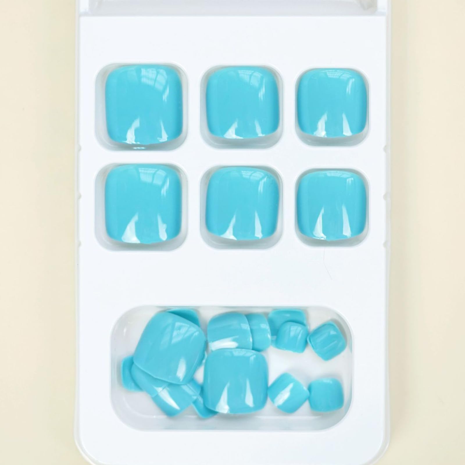 24Pcs Press on Toenails Short Square, Lake Blue French Tip False Toenails - Image 3