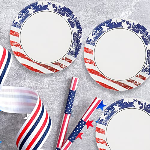 Wiooffen 48Pcs Patriotic Party Paper Plates 7" American Flag Dessert Plate Set Disposable 4Th Of July Tableware Pack Party Dinnerware Kit Supplies Barbecues Picnics Holidays Birthday Decoration #TOP5