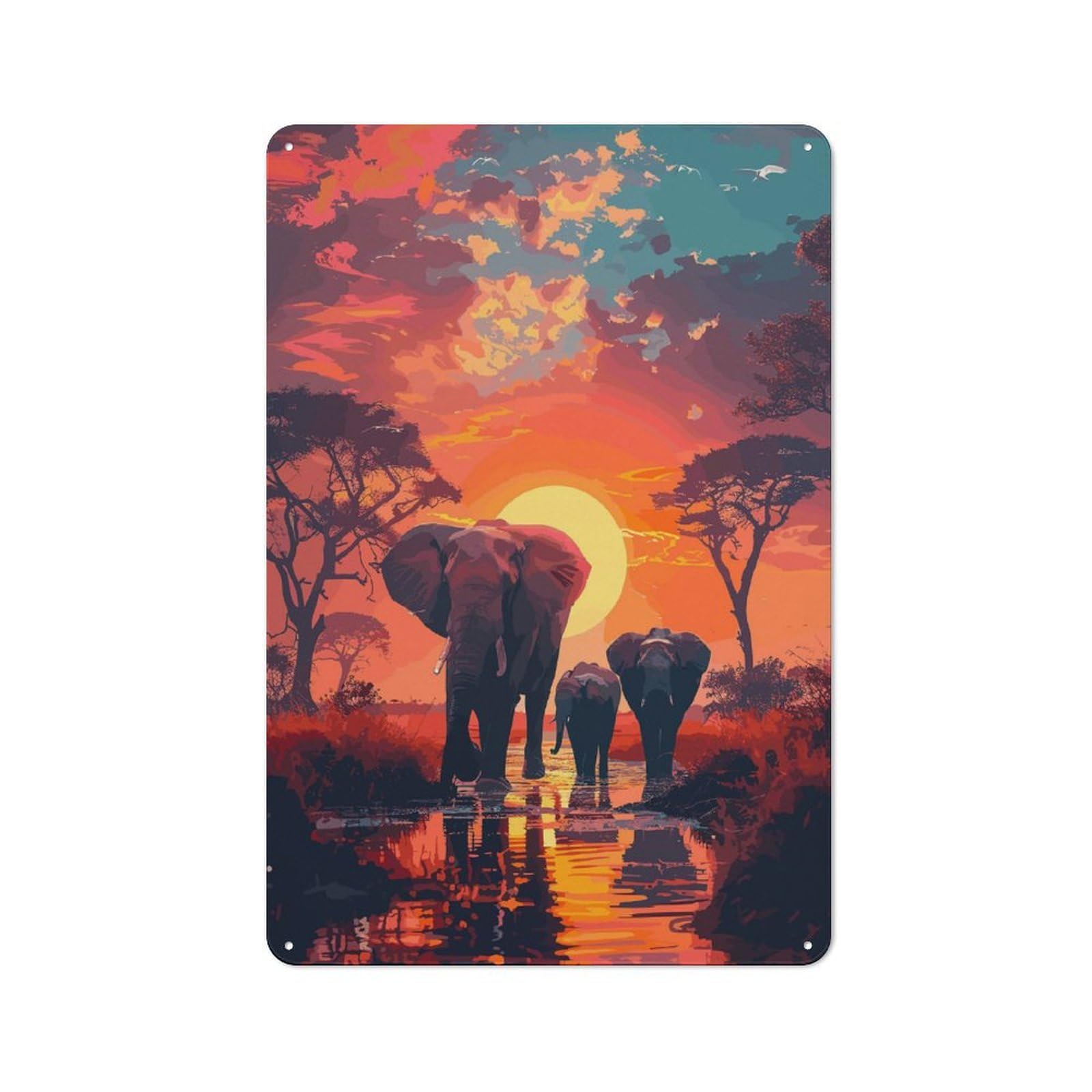 Junmoney Style Classic Vintage Metal Sign 30X20cm Featuring Elephants Savanna Nature, Classic Pub Decor For Bar, Kitchen, Garage Or Games Room