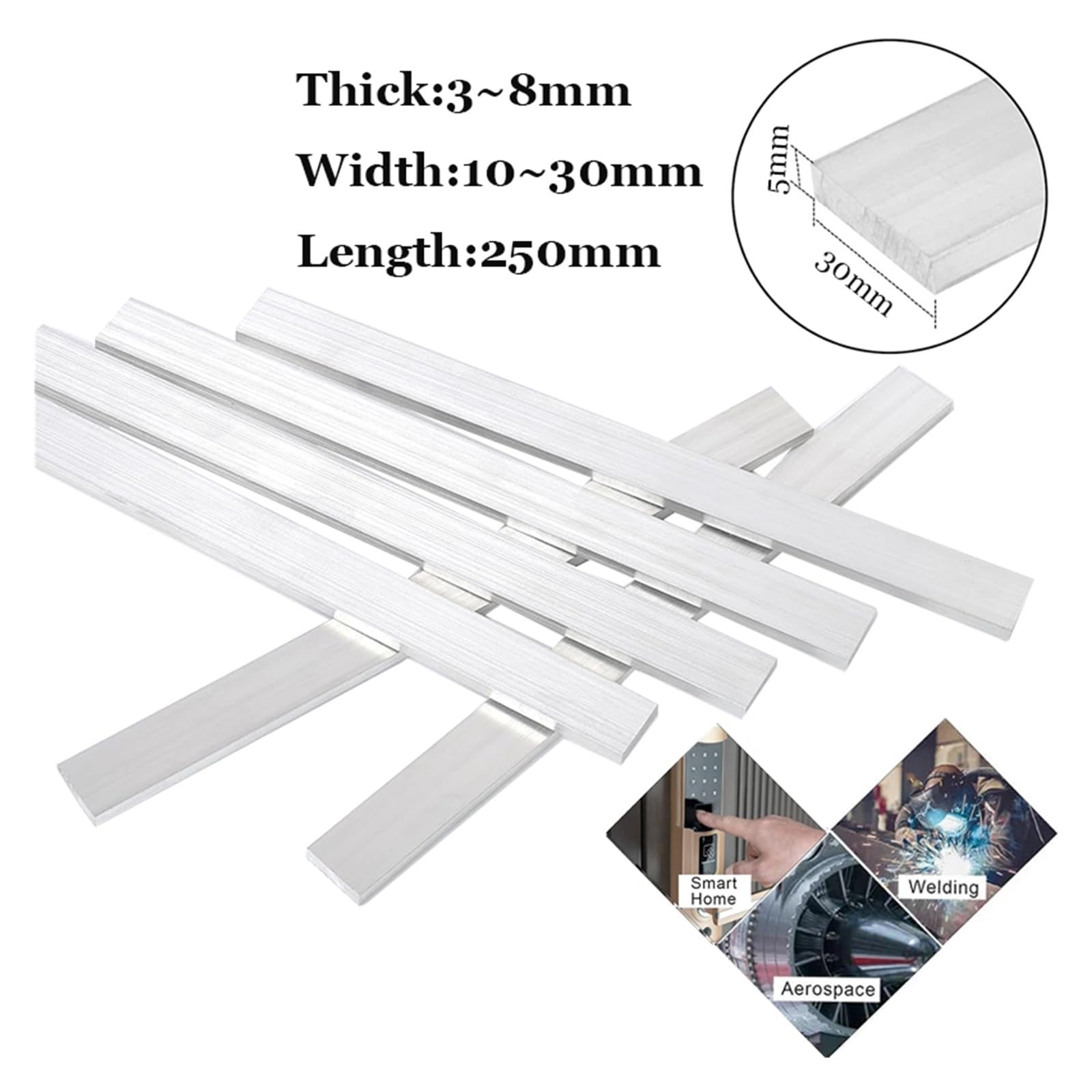 4 Barre Alluminio 6061 25x2.5x0.6cm - Piatta Piatta Per Fai Da Te, Telai E Riparazioni - Foto 8