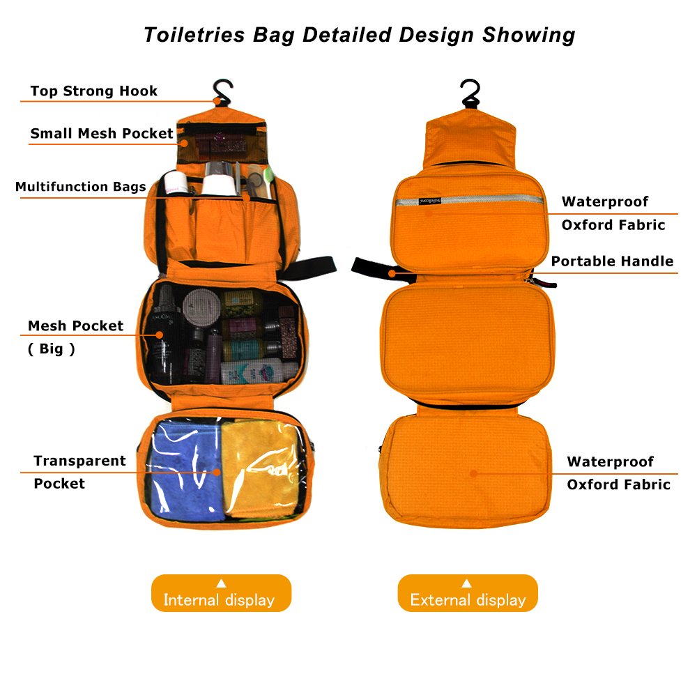 jiemei Hanging Toiletry Bag Waterproof, Travel Wash Bag for Men & Women with 4 Compartments, Foldable Compact Size, Super Durable Fabric — view 4