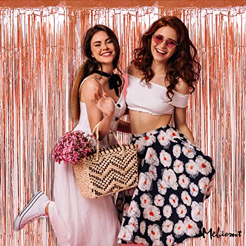 Image of 4 Pack Rose Gold Fringe Curtain Backdrop, 3.2Ft x 9.8Ft Metallic Tinsel Foil Fringe Streamers Background for Photo Booth Birthday Wedding Baby Shower Carnival Easter Mother's Day Party Decorations
