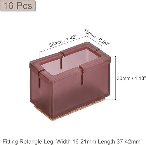 Miniatura 2 de uxcell Protectores de suelo para patas de silla, 16 piezas rectangulares de silicona y fieltro para patas de silla para suelos de madera (rojo vino,