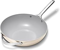 Caraway 12-Inch Ceramic Non-Stick Stir Fry Wok Pan - PFAS-Free, High-Sloped Walls, Stainless Handles, Cream