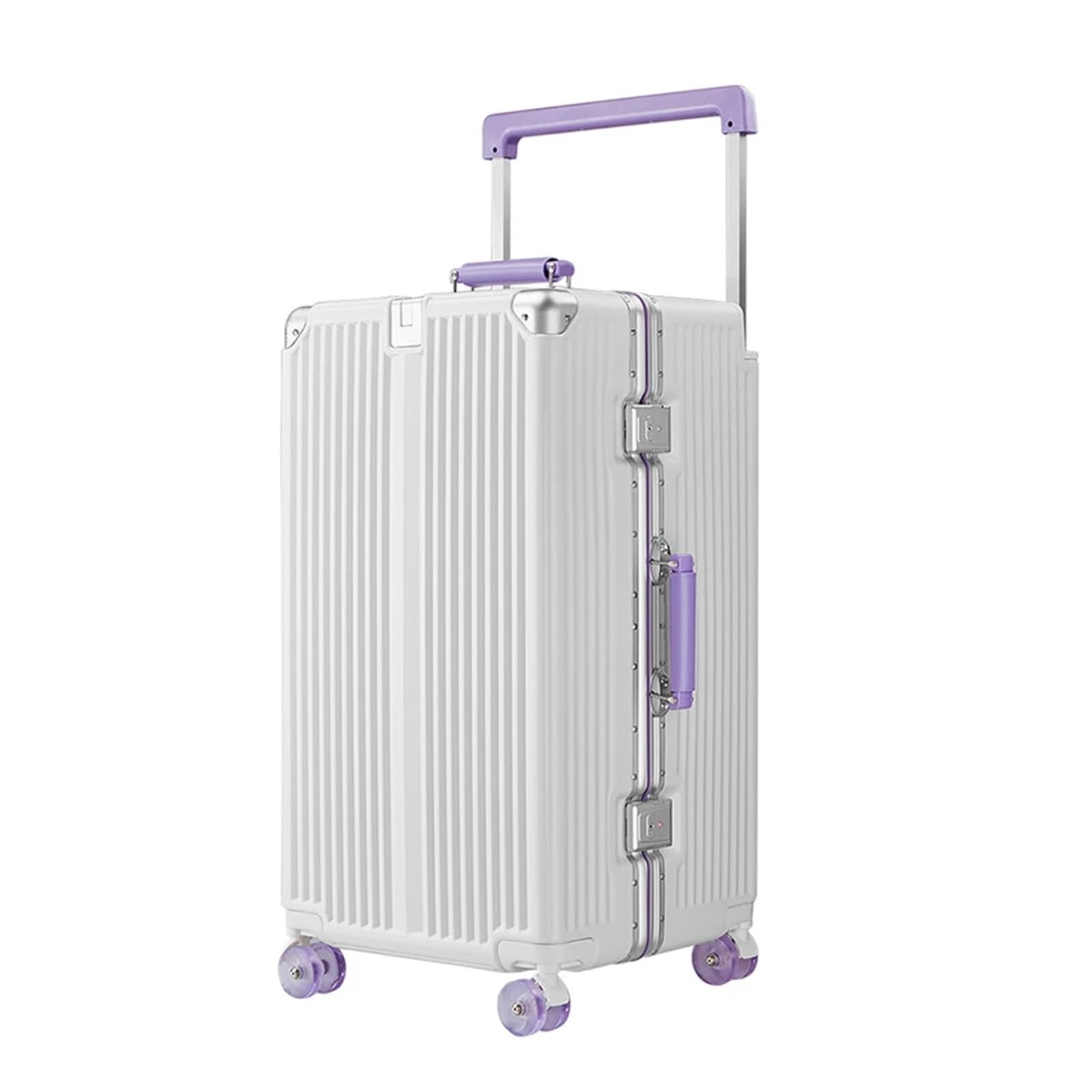 Valigia da viaggio 20/24/28 Inch Wide Handle Travel Valigia Telaio in alluminio, Bianco e viola., 24Inches 600mm, Classico | Valigia trolley trolley con ruote imbarco bagagli rotolamento bagagli