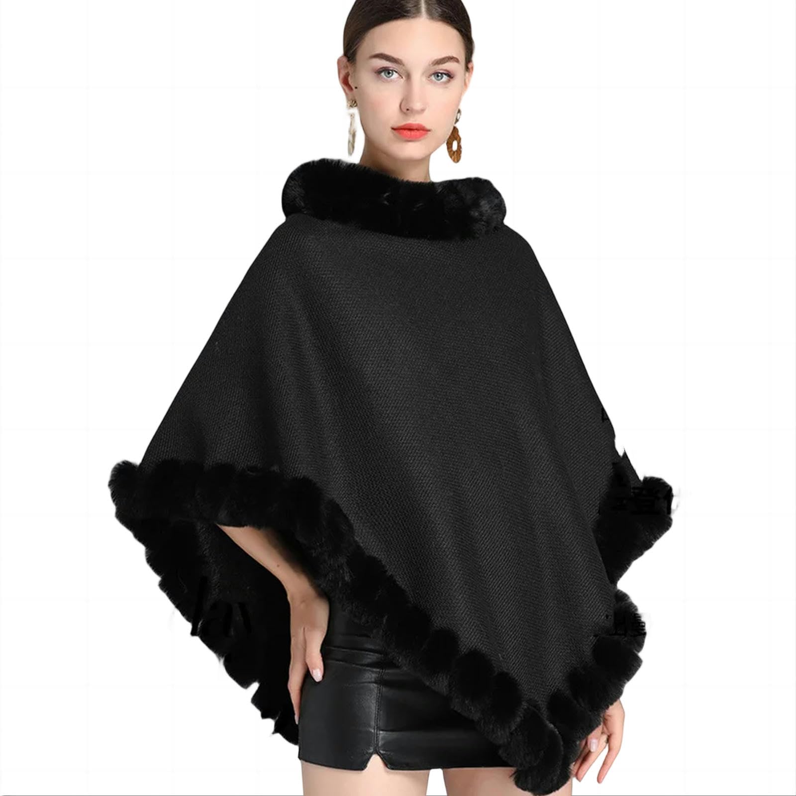 Poncho Donna Poncho Scarf Shawl Sciallina Fux Furx Collar Women Argyle Pattern Cape