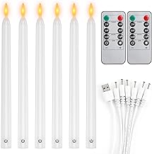 EXTSUD Lot de 6 Bougies Longues LED Vacillantes Sans Flamme avec 2 Télécommandes, Bougies de Fenêtre LED Rechargeable 26,5 CM Blanc, Décoration pour Noël Mariage Fêtes Banquets