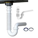 Flexible P Trap for Bathroom Sink, Flex Drain Pipe for Bathroom Sink Drain Kit and Kitchen Sink Drain Kit, 1-1/2" or 1-1/4" Expandable Sink Trap, Slip Joint or Direct Connection 1/2 Inch P Trap Kit