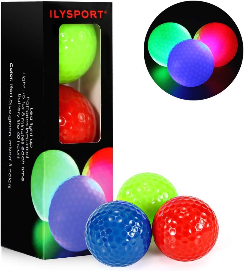 ILYSPORT Glow Golf Balls, Led Light Up Night Golf Balls Glow in The