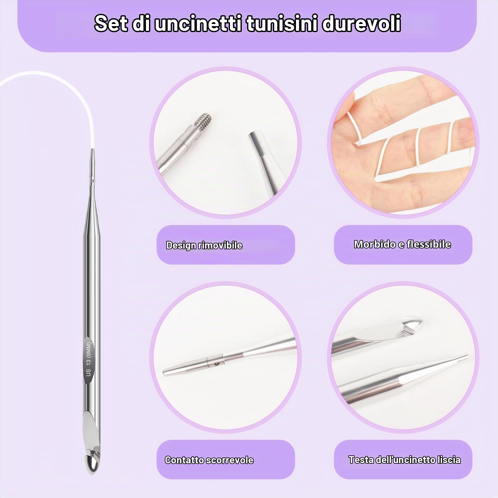 Coopay Set di 12 Uncinetti Tunisini Intercambiabili, 3,0-10,0mm con Filo da 40/60/80/100 cm, Uncinetto per Principianti e Professionisti, Uncinetto Afgano per Tappeti, Maglioni, Sciarpe