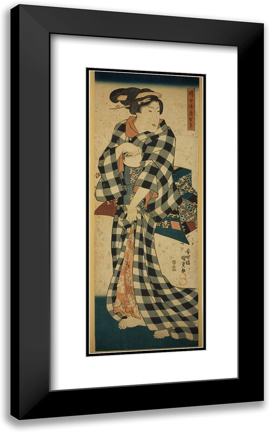 ArtDirect Utagawa Kunisada I (Toyokuni III) 14x24 Black Modern Framed and Double Matted Art Print Titled Image of a Japanese Woman (Fujo Yamato sugata)