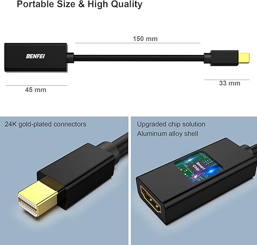 Miniatura 6 de Adaptador Mini DisplayPort a HDMI, paquete de 2 unidades, convertidor BENFEI Mini DP (Thunderbolt) a HDMI, cable chapado en oro compatible con