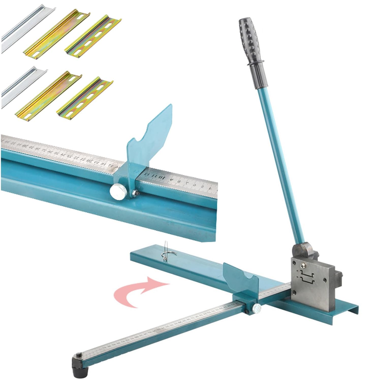 Manual Guide Rail Cutter, DIN Rail Cutter Tool, Double Groove W/ 50Cm Ruler, for Cutting Slotted Aluminium Iron Steel Rail 35Mm Width, 7.5Mm Height
