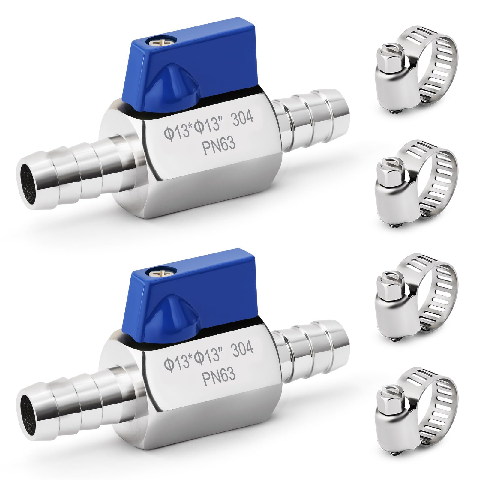 1/2" Hose ID Barb Ball Valve, Josaton 304 Stainless Steel 1/2 Barb Valve, Mini Gas 1/2 Shut Off Valve, for Water Gas Fuel Drip Irrigation (2pcs with