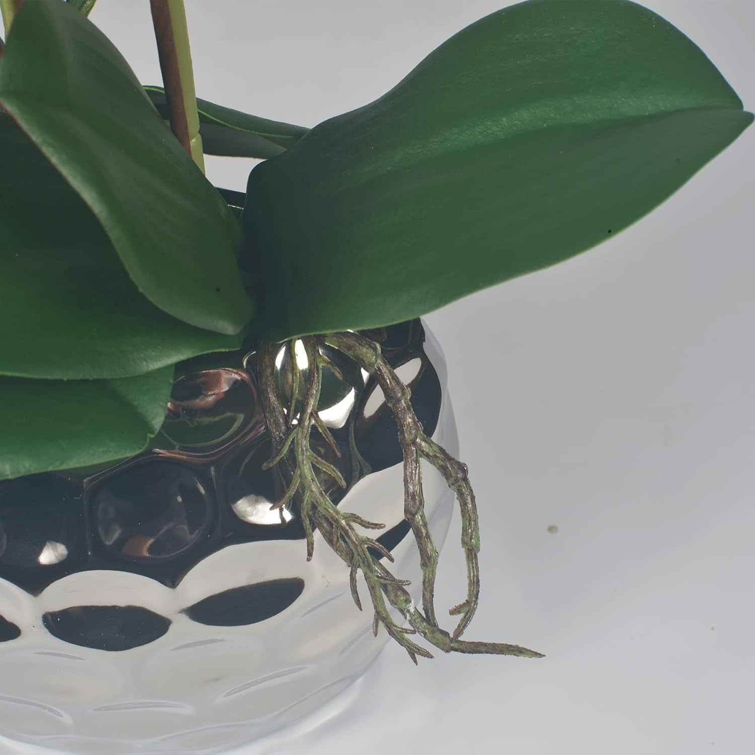 W&W Artificial Orchid Plants & Flowers Arrangement in Ceramic Pot, Fake Faux White Orchid with Silver Vase, Faux Orchids for Home Decor Indoor