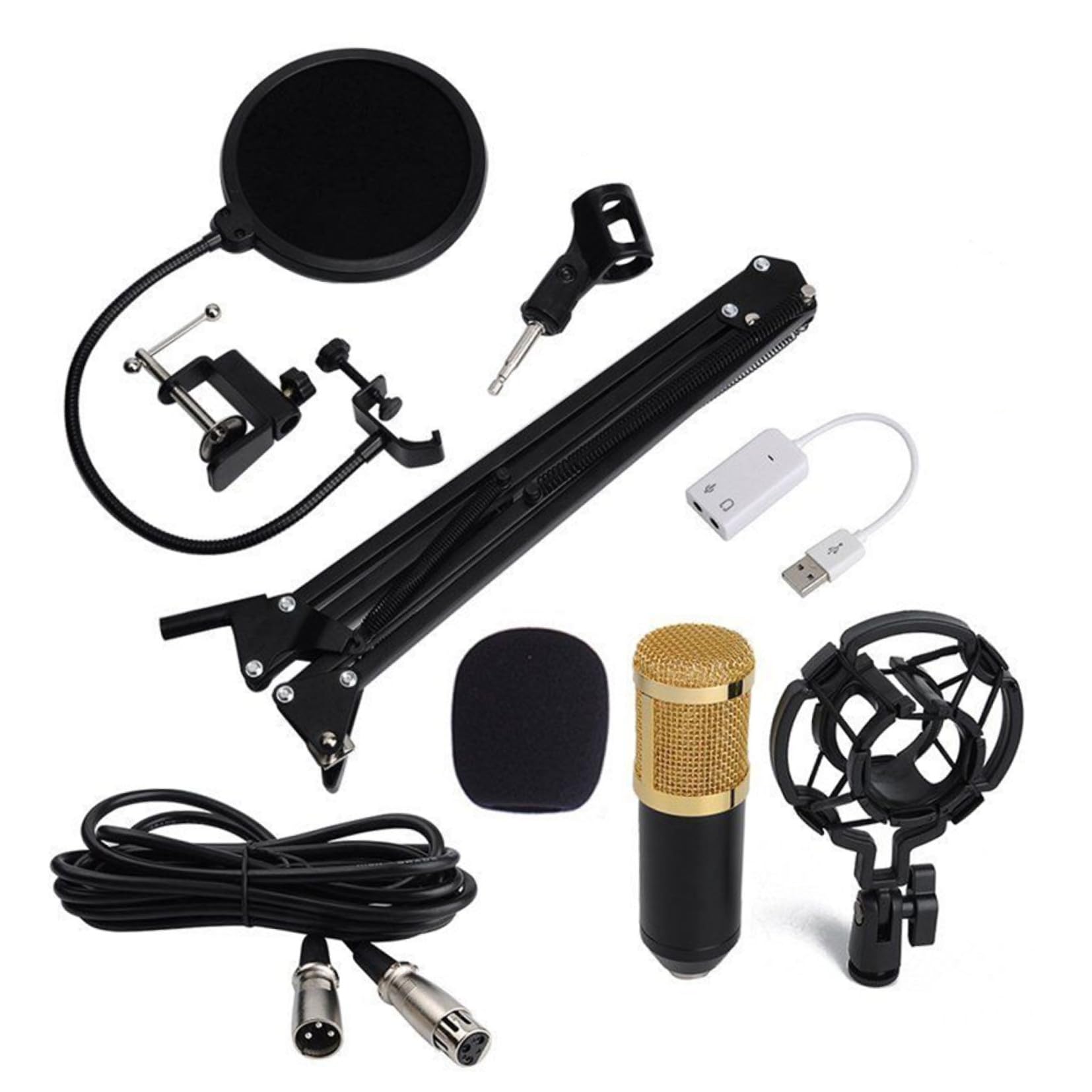 ibasenice Micrófono con Soporte Metálico de Condensador Negro Profesional Bm-800 y Alta Sensibilidad Filtro Anti-Pop para Estudios y Grabación en Computadora