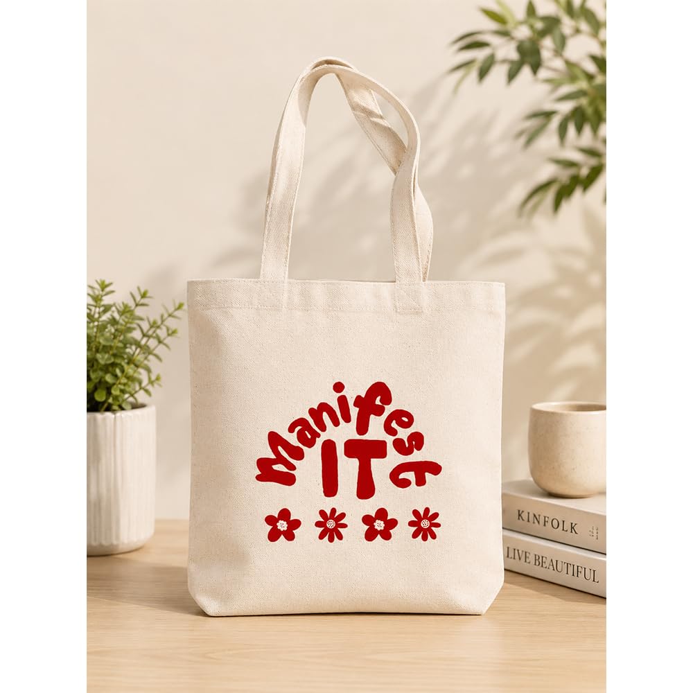 Badge Tote Bag With Manifest IT Printed Designed Tote Bags For Women large capacity,Tote bag For Shopping, College, Travel, More Canvas Handbag For Unisex Bag (Flower art)-image-6
