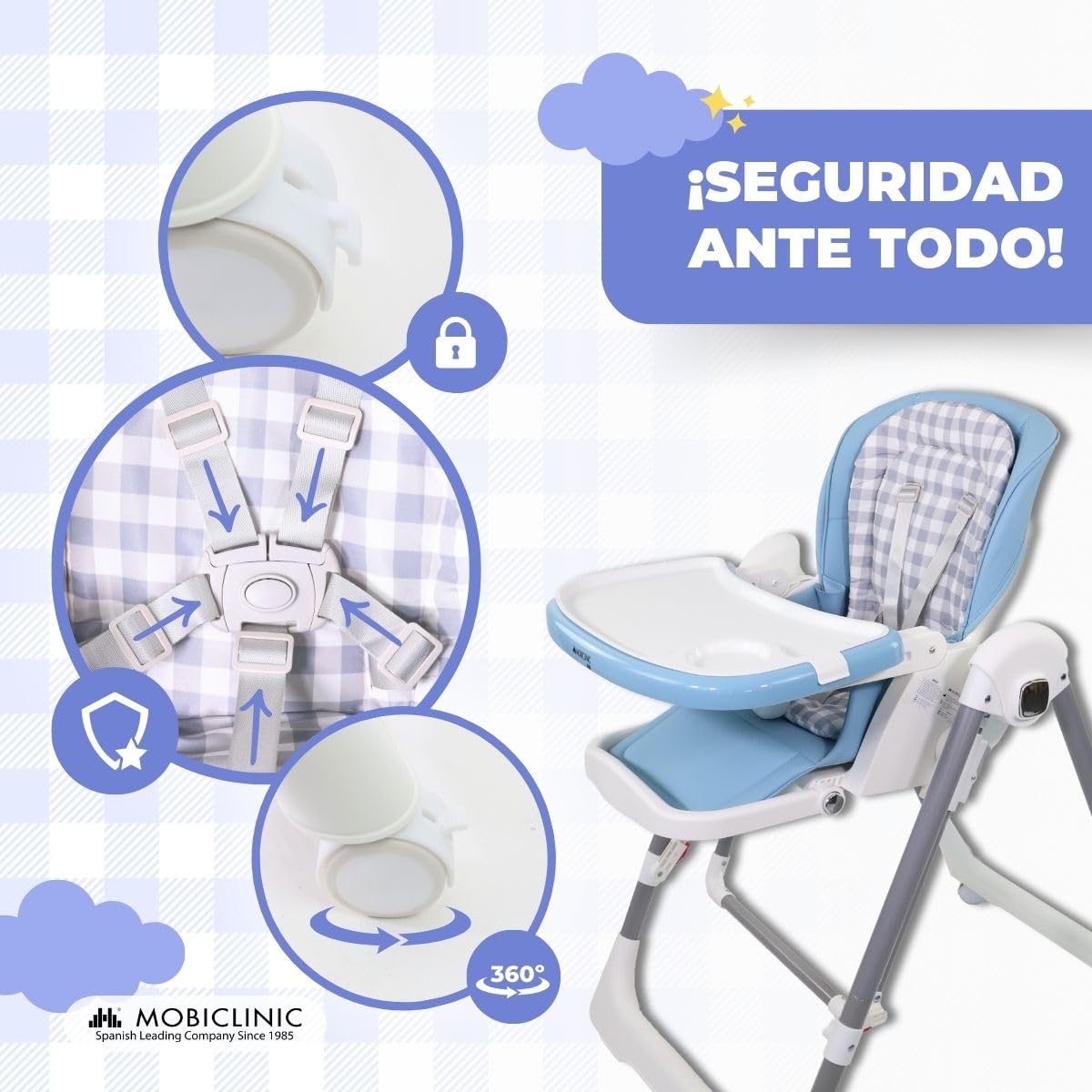 Mobiclinic®, Trona balancín evolutiva, 3 en 1, 6-36 meses, 15kg, Nala, Plegable, Ajustable altura y respaldo, Doble bandeja extraíble, Ruedas giro 360º, Arnés con 5 puntos