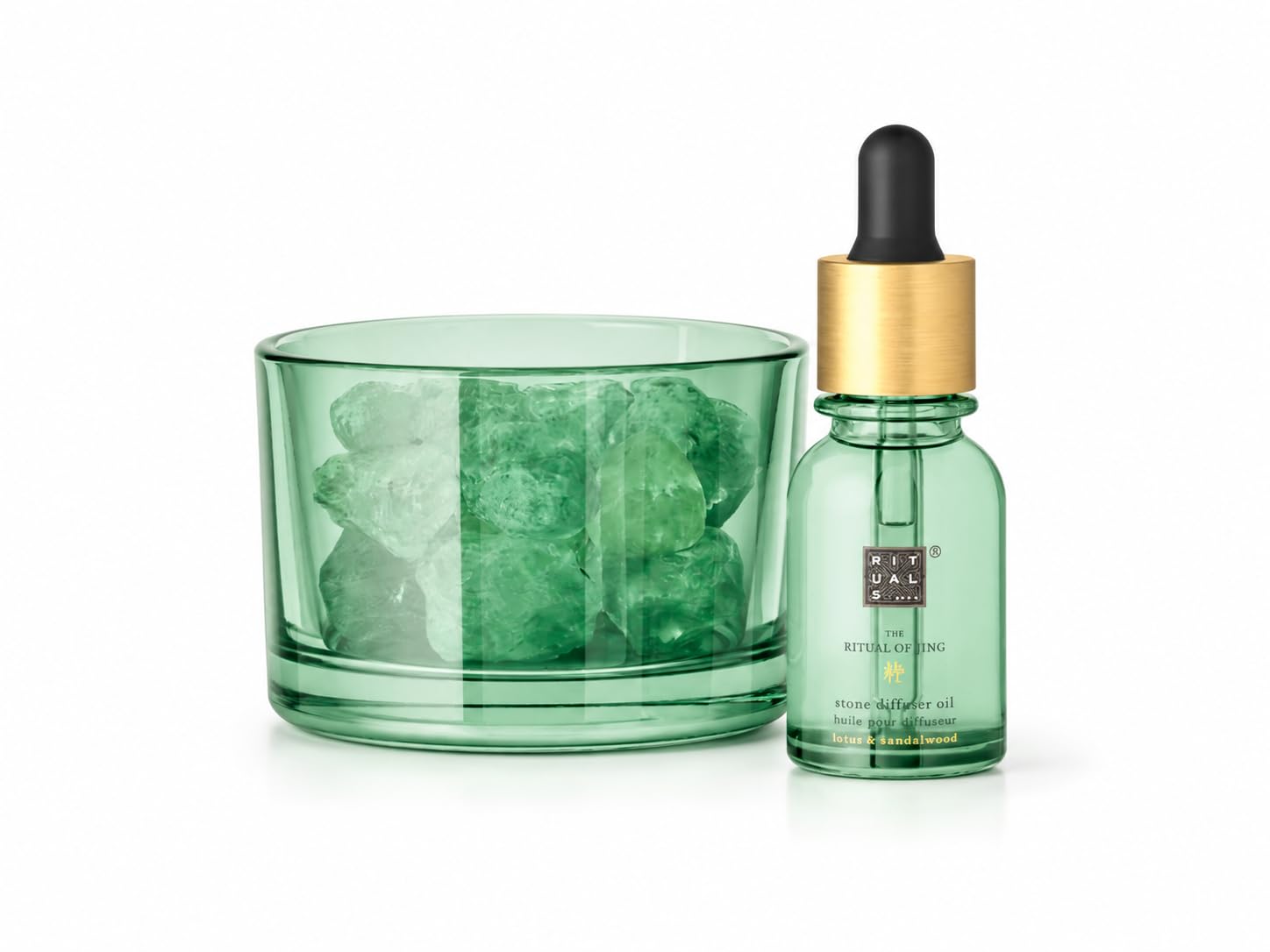 Rituals The Ritual of Jing Night Mineral Stone Diffuser – Lavender & Sandalwood Sleep Aromatherapy Set with Green Crystals, 20ml