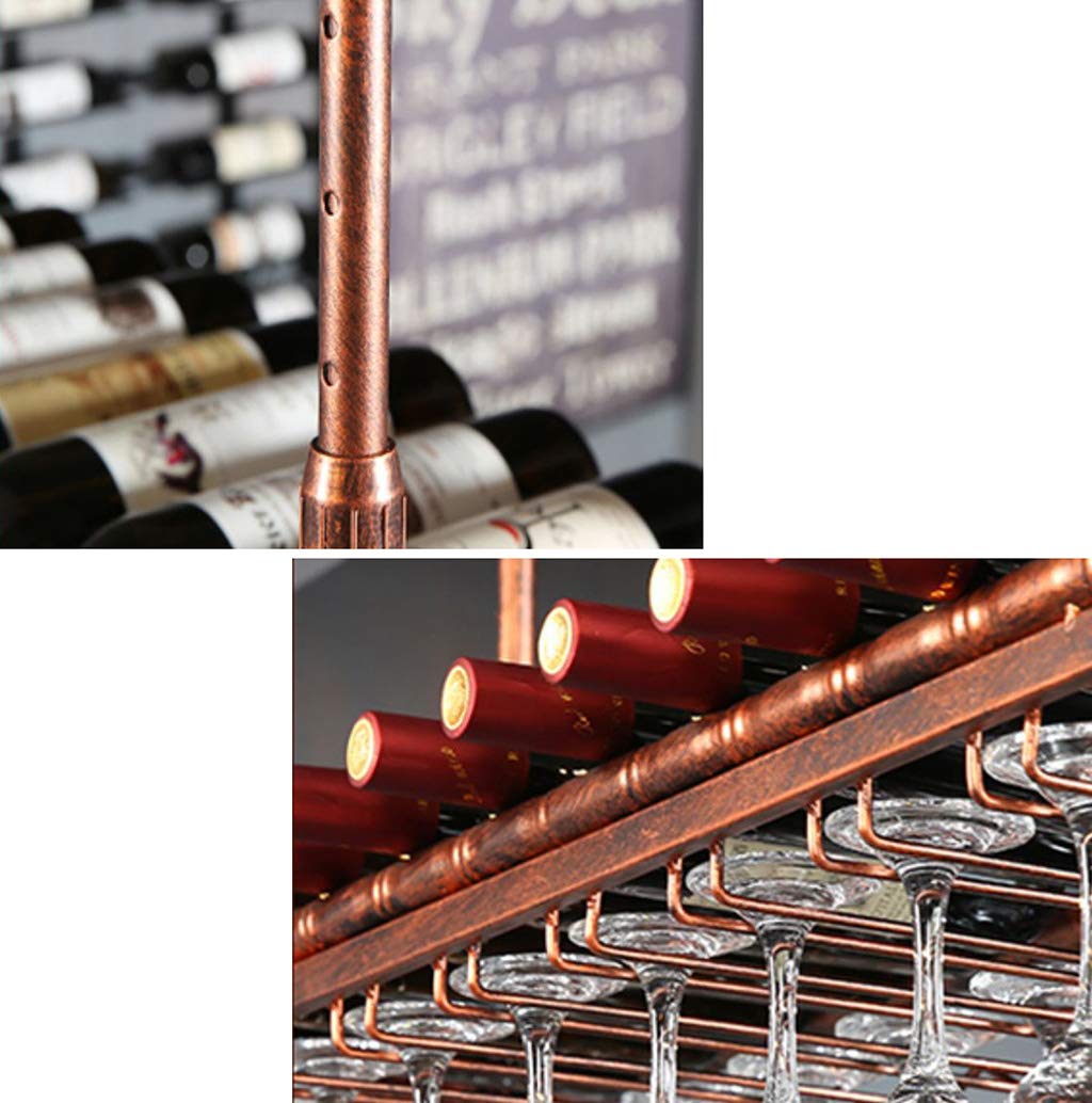 Estante de vino de pared negro con soporte de copa colgante de metal, estante para copas y soporte para botellas de vino, estante de almacenamiento de pared para bañarse bajo la luz del sol.