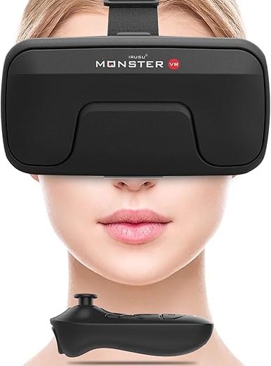 Irusu Monster VR Headset with Remote Controller and Conductive Touch Button for VR Supported Smartphones(New Model) (Black)