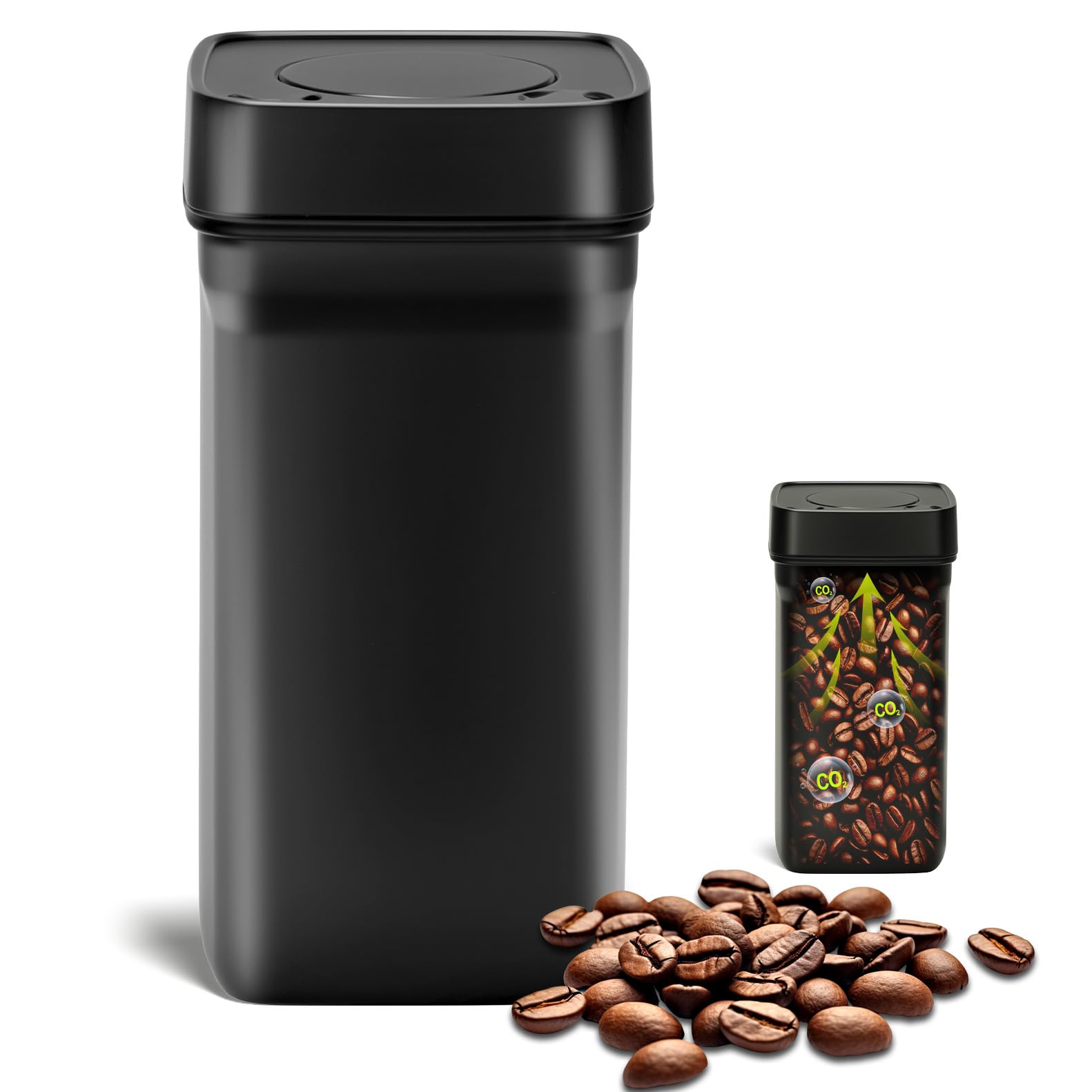 Romon Bote Hermetico Cafe Acero Inoxidable 1,2L Negro, 450g Granos De Café, Recipiente Al Vacío Para Conservar La Frescor