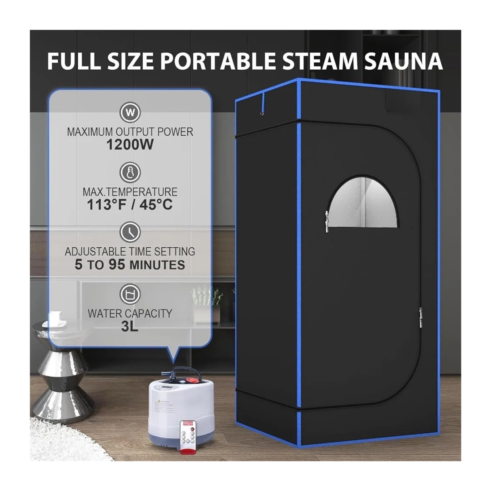 Portable Steam Sauna, Full Size Box, 600D Canvas Personal Spa 3L & 1200W Generator with Remote Control