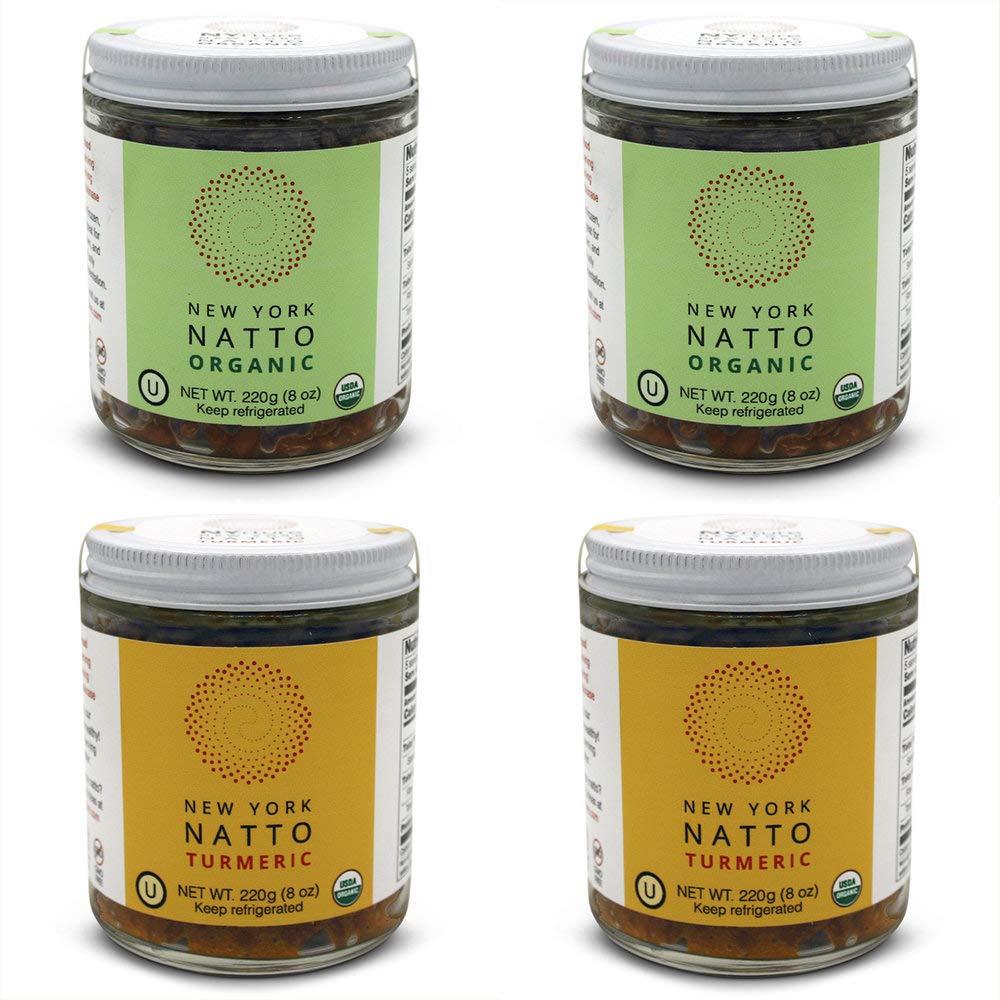 New York Natto organic variety pack - Japanese Probiotic Superfood made fresh in NYC - Certified Organic varieties - 4 jars, 8 ounces (220 grams) per jar