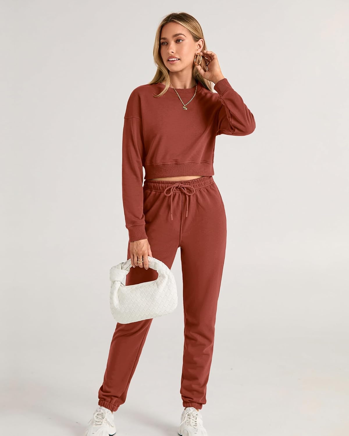 BTFBM Women 2 Piece Outfits Long Sleeve Crop Top Pullover Drawstring Pant Jogger Set Casual Sweatsuits Tracksuit Pockets - Image 5