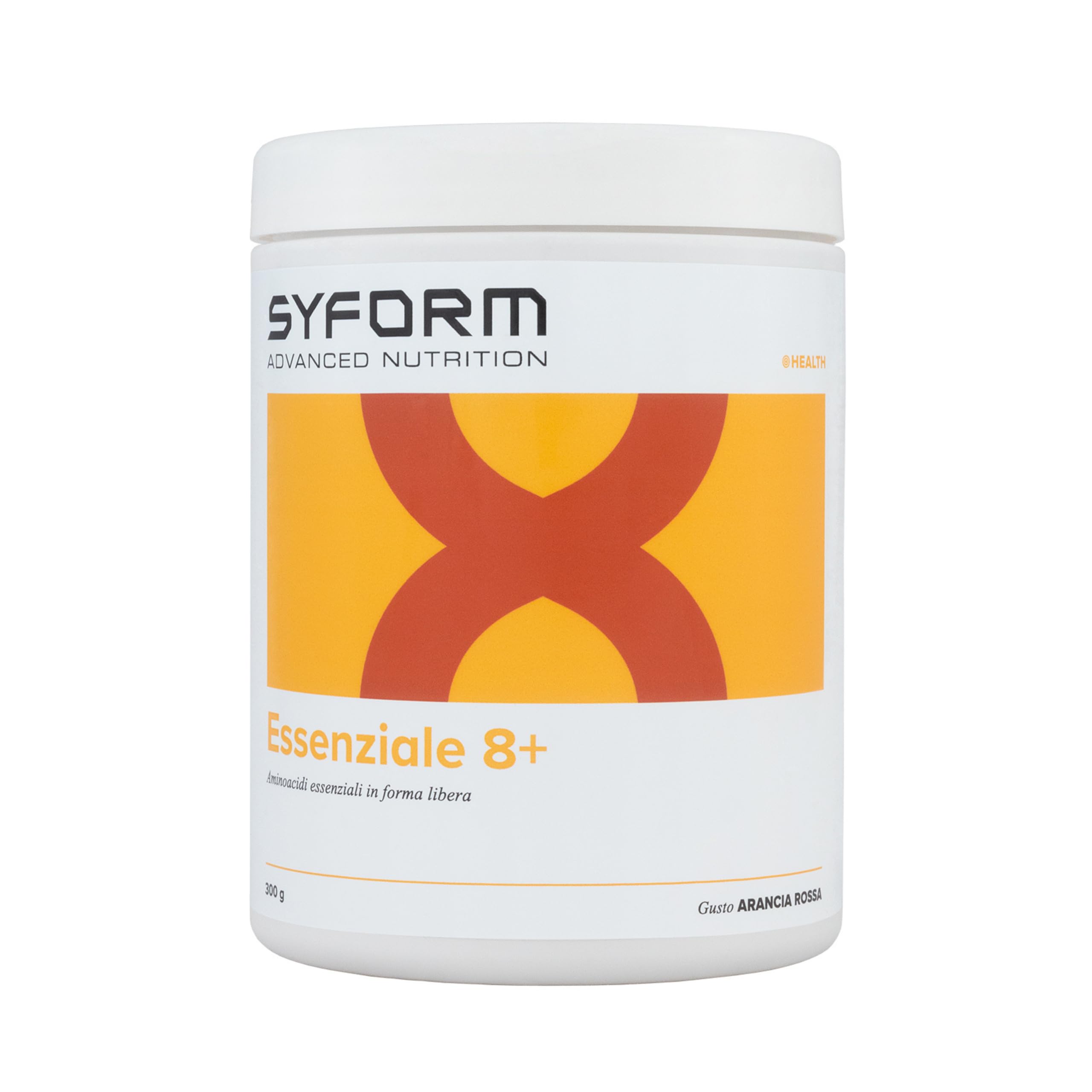 ESSENZIALE 8+, Aminoacidi essenziali e semi-essenziali in forma libera, Adatto ai vegani, Senza Glutine, Senza Lattosio, ARANCIA ROSSA 300 G