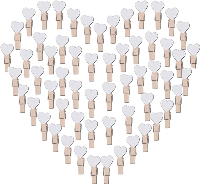 100pcs Wooden Heart Pegs Mini Wooden Clothespins Photo Clips Cloth Paper Art Craft DIY Clip (White)