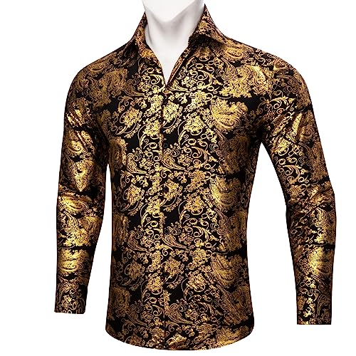 Barry.Wang Men's Disco Dress Shirt Long Sleeve Nightclub Mexico Paisley Floral Shirts Metallic Gothic Shiny Button Down Shirt3