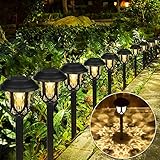 ☀【Ahorro de energía y seguro】Funciona con energía solar. No necesita cables ni pilas. La luz solar se mantiene en un lugar soleado, absorbe automáticamente la energía solar, que está completamente cargada en 8-10 horas, el tiempo de funcionamiento es de aprox. 10 – 12 horas, ahorra mucha energía eléctrica. Luz blanca cálida Molbory mucho mejor para los ojos; batería de litio de 600 mAh (iluminación más larga). Gran decoración para patio, jardín, porche, camino y aceras.