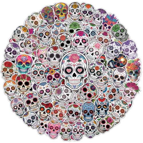 64pcs Skull Stickers -Candy Sugar Skull Sticker Waterproof Decals for Water Bottles Laptop Luggage Computer Scrapbooking Teens Adults Girls Kids Funny Party Birthday Decorations