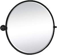 Vista 6 de TEHOME Espejo de baño con pivote circular en marco de metal negro mate, espejos de tocador biselados inclinables redondos para pared, total 30.05 x