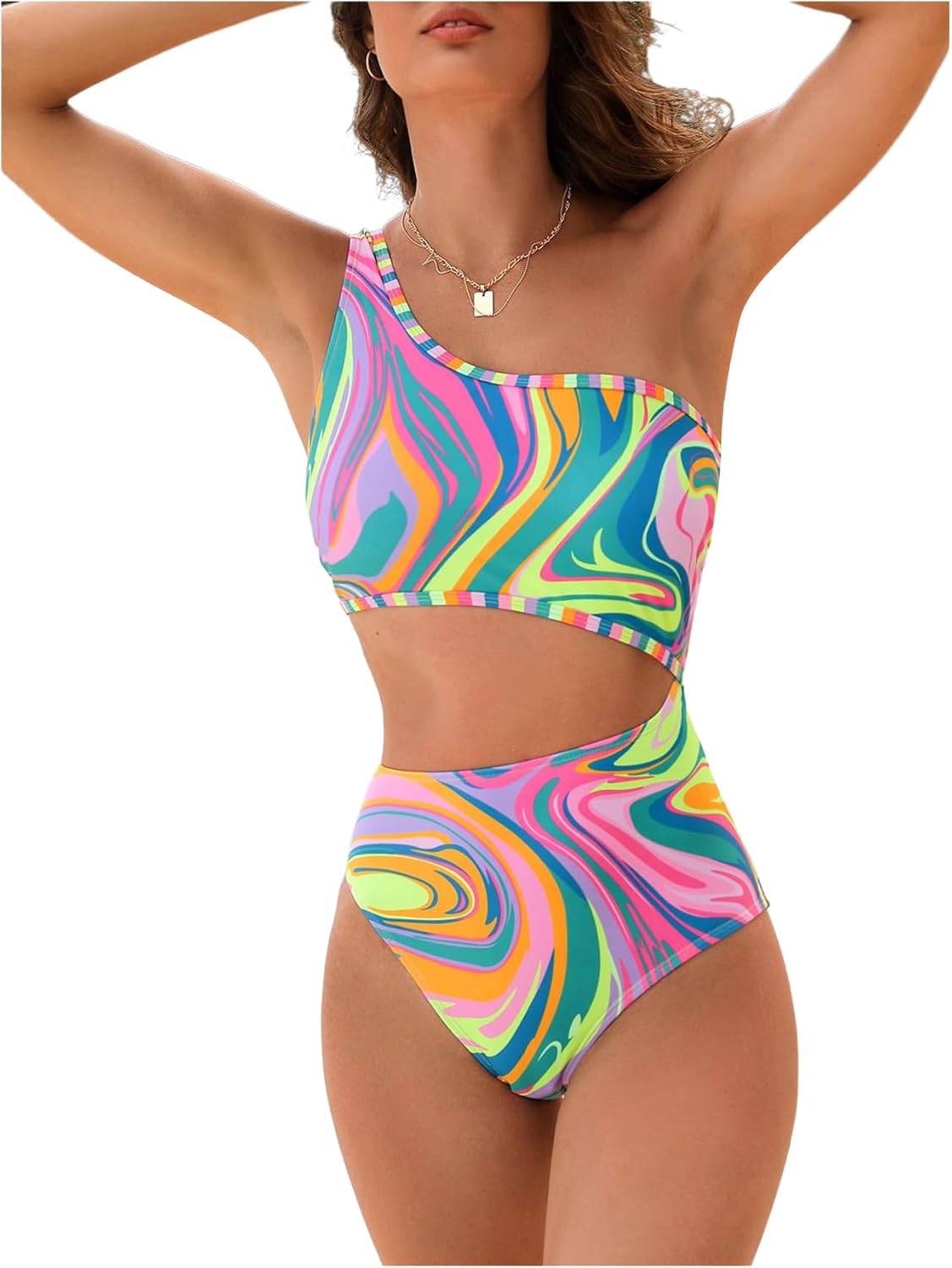 SHENHE Women's One Piece Swimsuit One Shoulder Cut Out Bathing Suit Monokini Swimwear