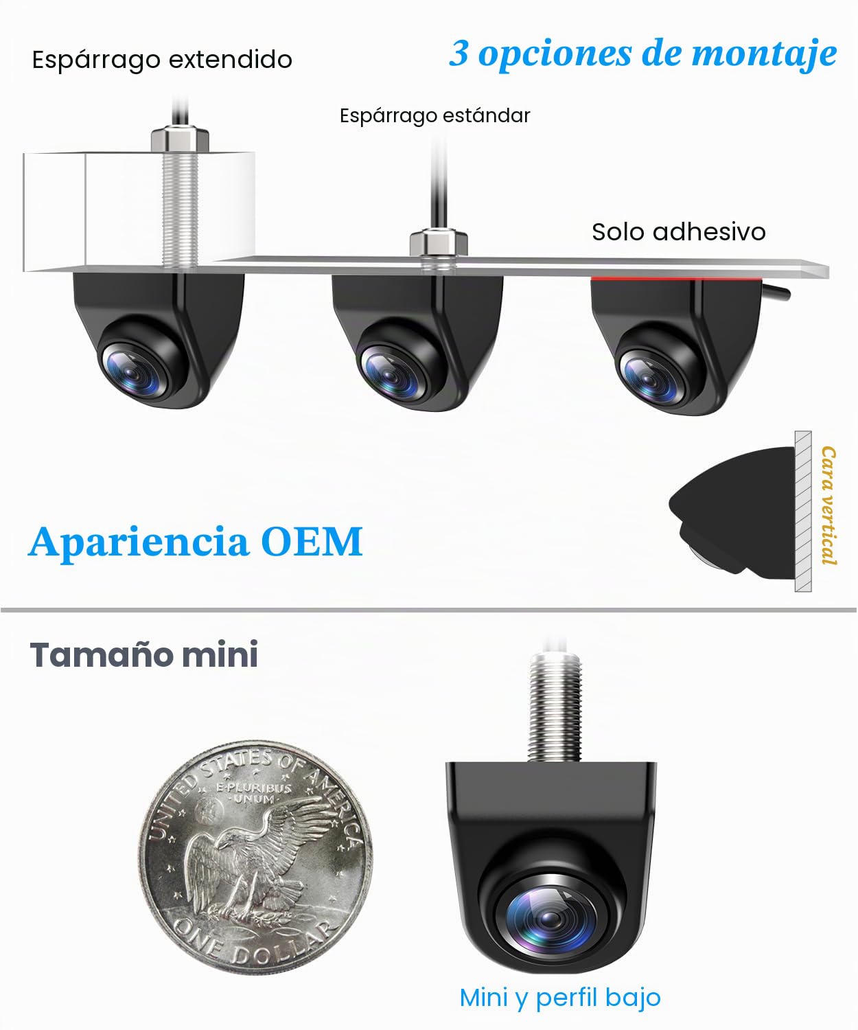 AUTO-VOX Cámara de Visión Trasera: Cambio de un Toque Entre Seis Sistemas, Gran Angular de 180°, Sin Efecto Ojo de Pez, Certificación OEM, Image 1080P, Impermeable IP69K Para Sedanes, SUV y Camionetas