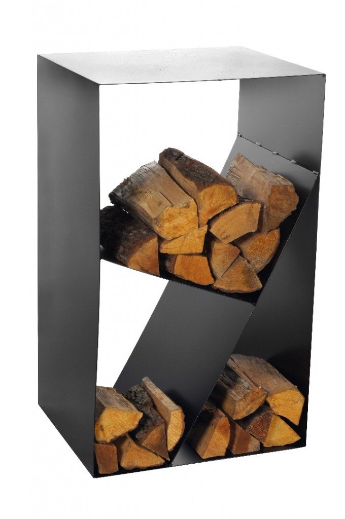 Magnus, Colonna Porta-Legna Cube per Camino, Acciaio, Nera, 45 x 30 x 80 cm, Legna da Ardere