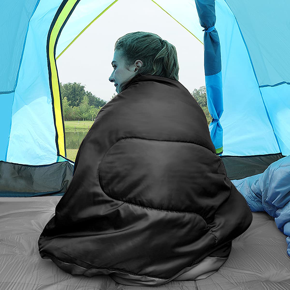 GOPLUS Sac de Couchage Imperméable pour 2 Personnes Détachable avec 2 Oreillers-Un Sac Livré Facilite Le Rangement et Le Transport-Camping,Randonnée, 220X150CM
