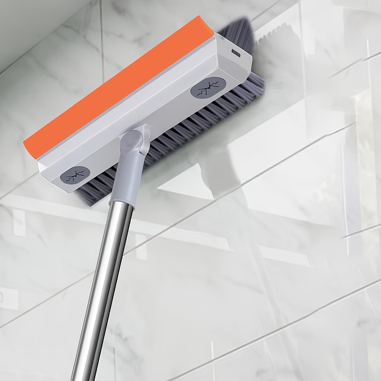 TEKCOOL Plastic 3 in 1 Toilet Bathroom Cleaning Brush with Wiper and Long Handle - 180° Rotate Floor Scrub Brush for Tiles, Home Kitchen Bathroom Accessories (Orange). - Image 9 thumbnail